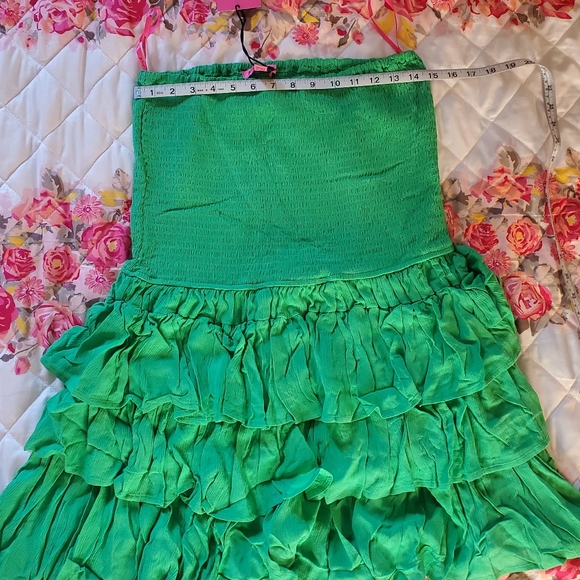 Betsey Johnson Rosie Strapless Tiered Mini Dress Green - Picture 12 of 16